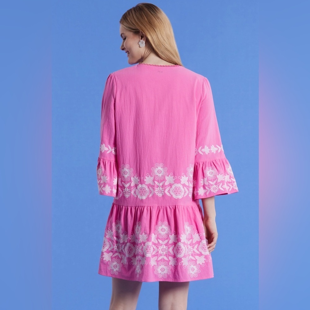 Tyler Boe Holly Embroidered Cotton Skimmer Dress in Cheeky Pink Size S NWT - Picture 3 of 16